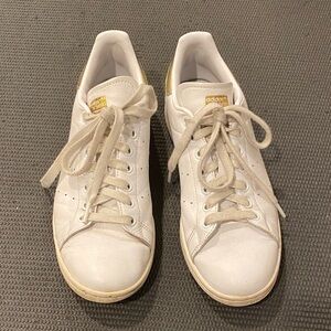 Adidas Women's White Sneakers with Gold Highlights